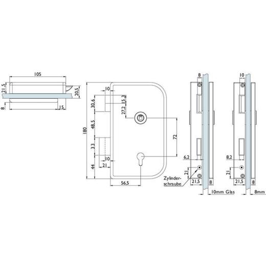 Glastürschloss 6033 PZ R- Roma VA ma PZ DIN re.HERMAT